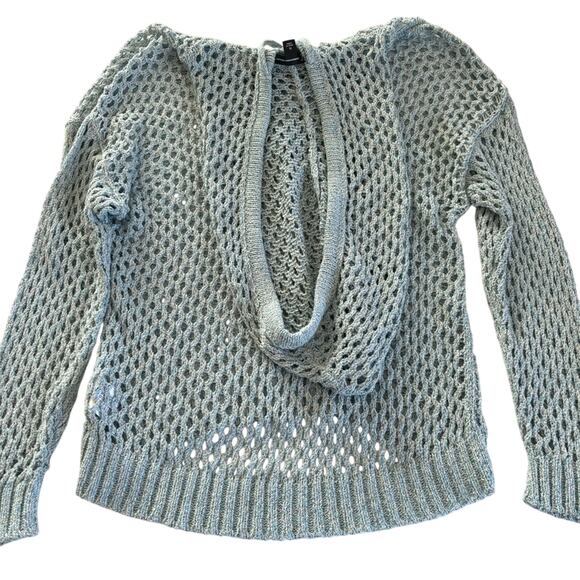 INC International Concepts Women's Blue Seashell Open Stitch Hoodie Sweater XL - Picture 9 of 11